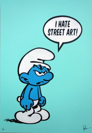 z FAKE ORIGINAL ON PAPER I HATE STREET ART SMURF AQUA