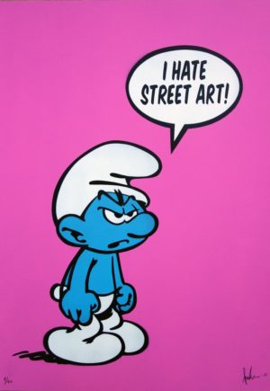 z FAKE ORIGINAL ON PAPER I HATE STREET ART SMURF PINK