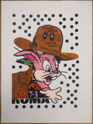 z A.CE BUNNY ROMA ? HAND PAINTED IN ACRYLICS WHITE 1/1 UNIQUE