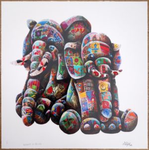 z LOUIS MASAI ELEPHUNKT IN THE WILD OI BLUE EYES & PATTERNED TUSKS HAND PAINTED EDITION OF 20