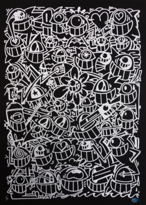 z EL PEZ HAPPY CREW SILVER METALLIC GLITTER SCREEN PRINT ED OF 20