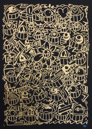 z EL PEZ HAPPY CREW GOLD METALLIC SCREEN PRINT ED OF 20